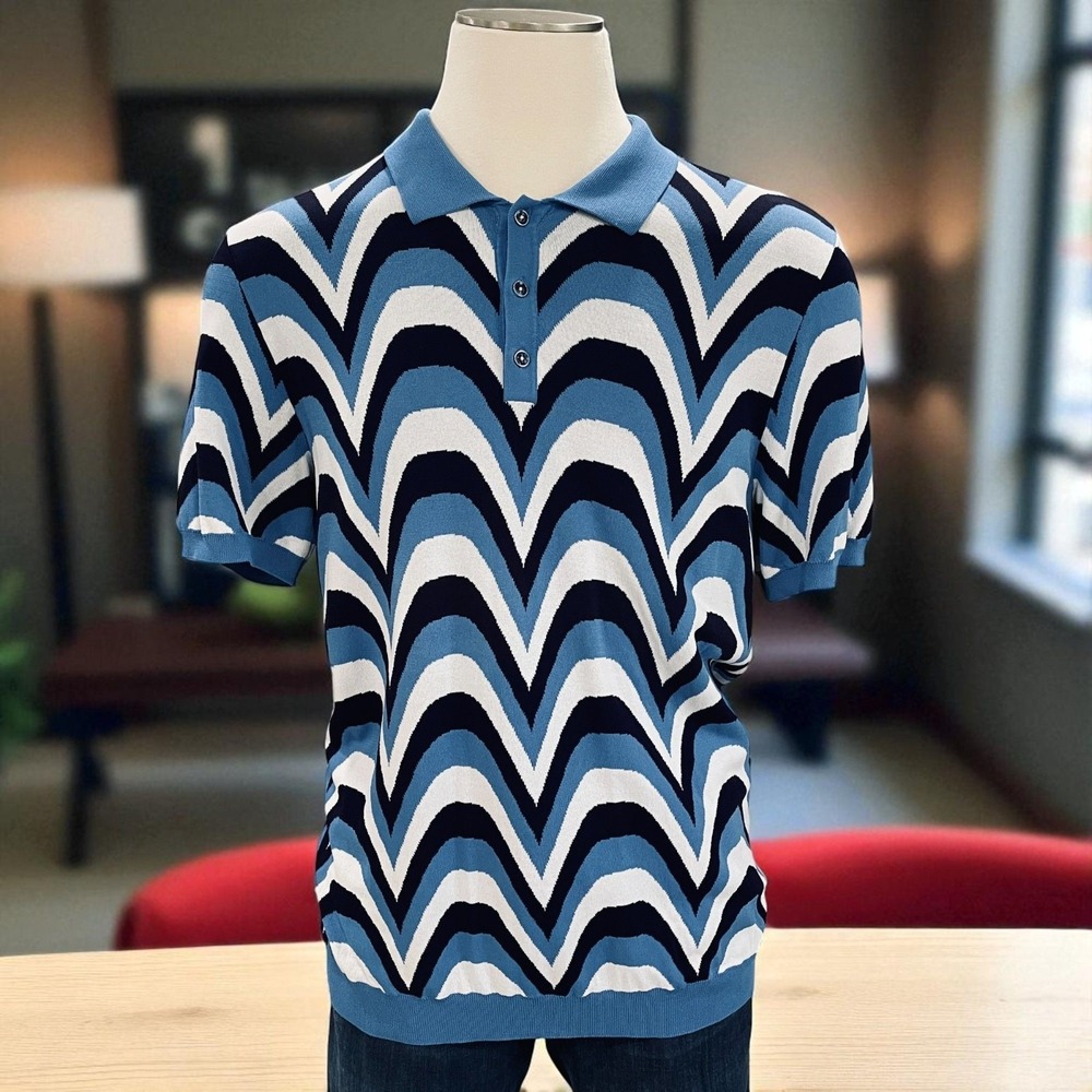 Paisley And Gray Polo Shirt XL Retro Wave Knit‎ Mod Slim Fit Y2K Streetwear
